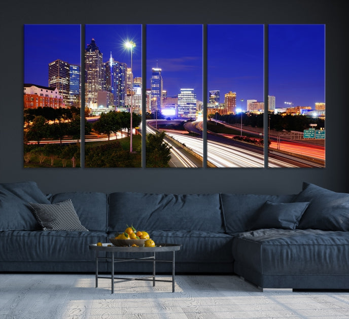 Atlanta Night Skyline View City Lights Large Wall Art Canvas Print