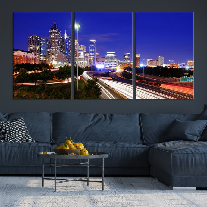 Atlanta Night Skyline View City Lights Large Wall Art Canvas Print