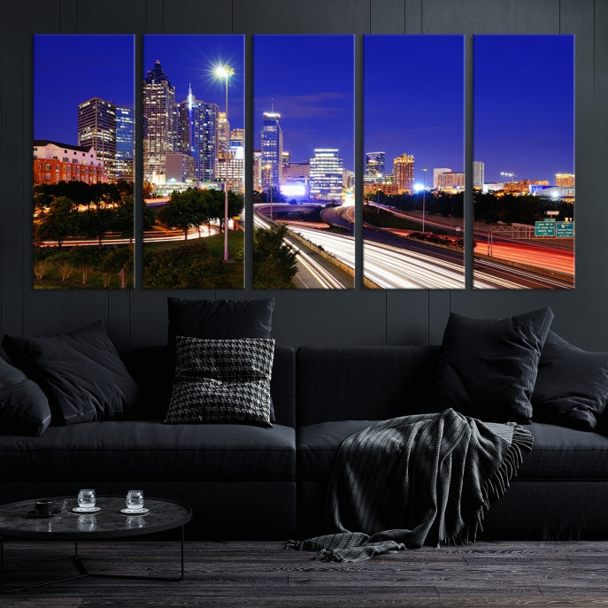 Atlanta Night Skyline View City Lights Large Wall Art Canvas Print