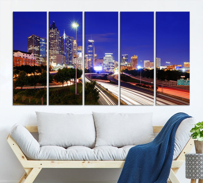 Atlanta Night Skyline View City Lights Large Wall Art Canvas Print