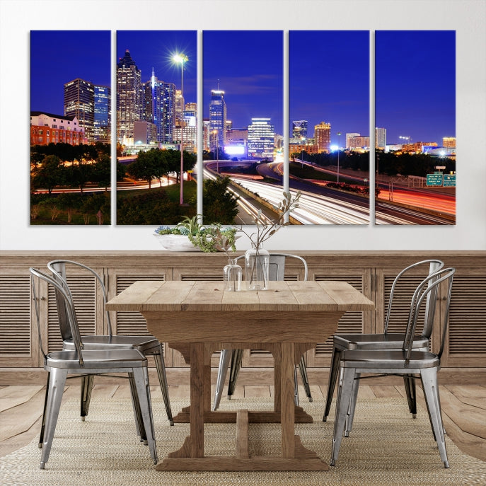 Atlanta Night Skyline View City Lights Large Wall Art Canvas Print