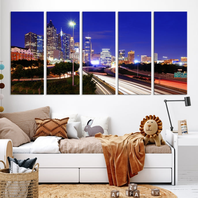 Atlanta Night Skyline View City Lights Large Wall Art Canvas Print