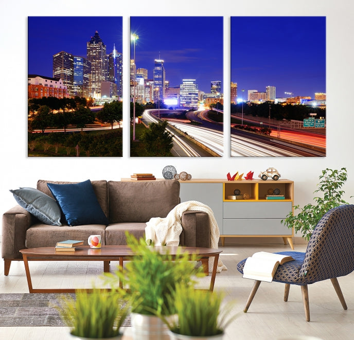 Atlanta Night Skyline View City Lights Large Wall Art Canvas Print