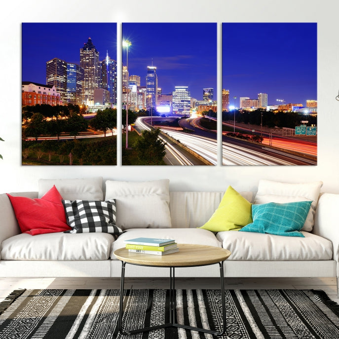 Atlanta Night Skyline View City Lights Large Wall Art Canvas Print