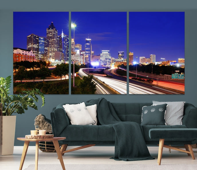 Atlanta Night Skyline View City Lights Large Wall Art Canvas Print