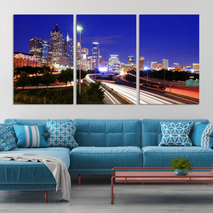 Atlanta Night Skyline View City Lights Large Wall Art Canvas Print