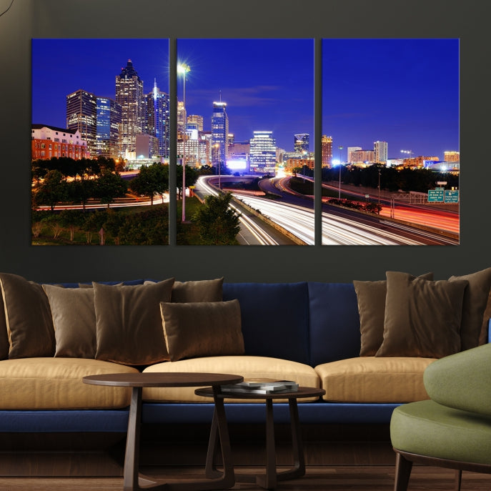 Atlanta Night Skyline View City Lights Large Wall Art Canvas Print