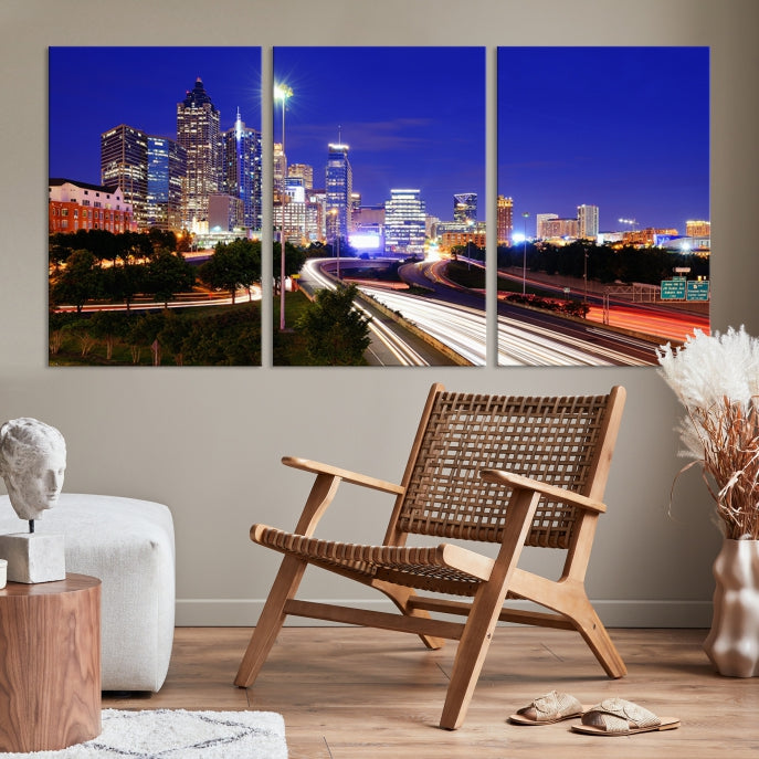 Atlanta Night Skyline View City Lights Large Wall Art Canvas Print