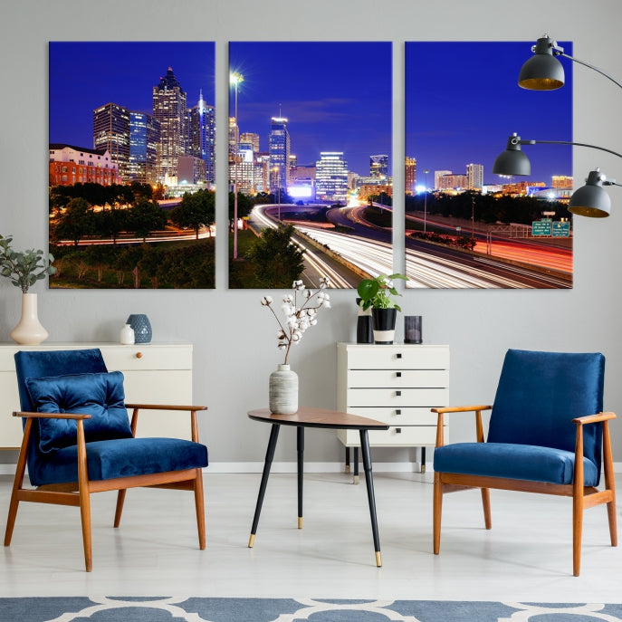 Atlanta Night Skyline View City Lights Large Wall Art Canvas Print