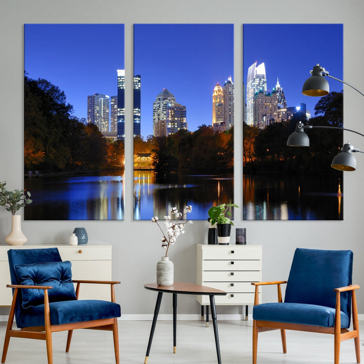 Atlanta Skyscrapers Night Skyline Cityscape XLarge Wall Art Canvas Print