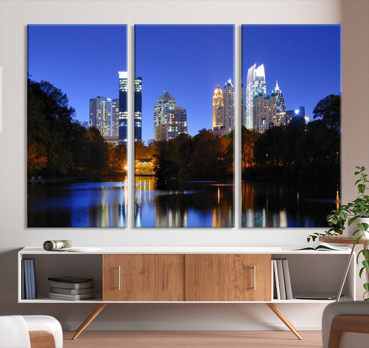 Atlanta Skyscrapers Night Skyline Cityscape XLarge Wall Art Canvas Print