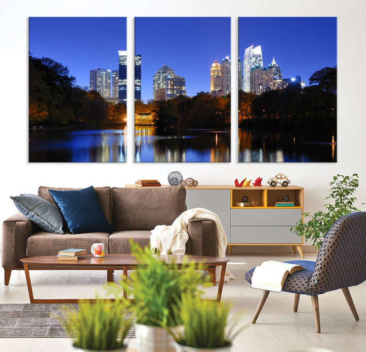 Atlanta Skyscrapers Night Skyline Cityscape XLarge Wall Art Canvas Print