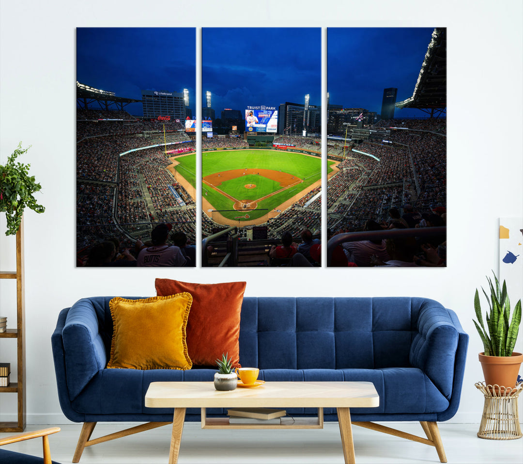 Atlanta Truist Park Braves Baseball Stadium Play Game Wall Art Set Print for Sports Room Wall Art Decor Framed Wall Art Ready to Hang