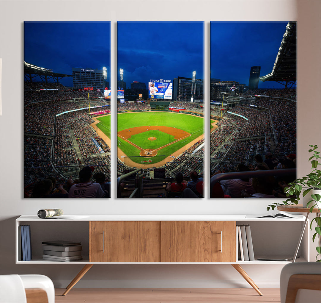 Atlanta Truist Park Braves Baseball Stadium Play Game Wall Art Set Print for Sports Room Wall Art Decor Framed Wall Art Ready to Hang