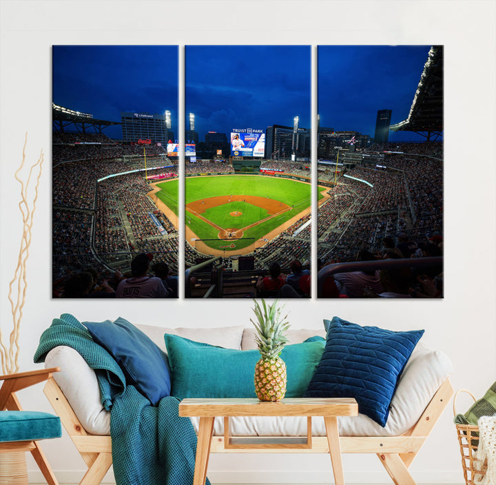 Atlanta Truist Park Braves Baseball Stadium Play Game Wall Art Set Print for Sports Room Wall Art Decor Framed Wall Art Ready to Hang