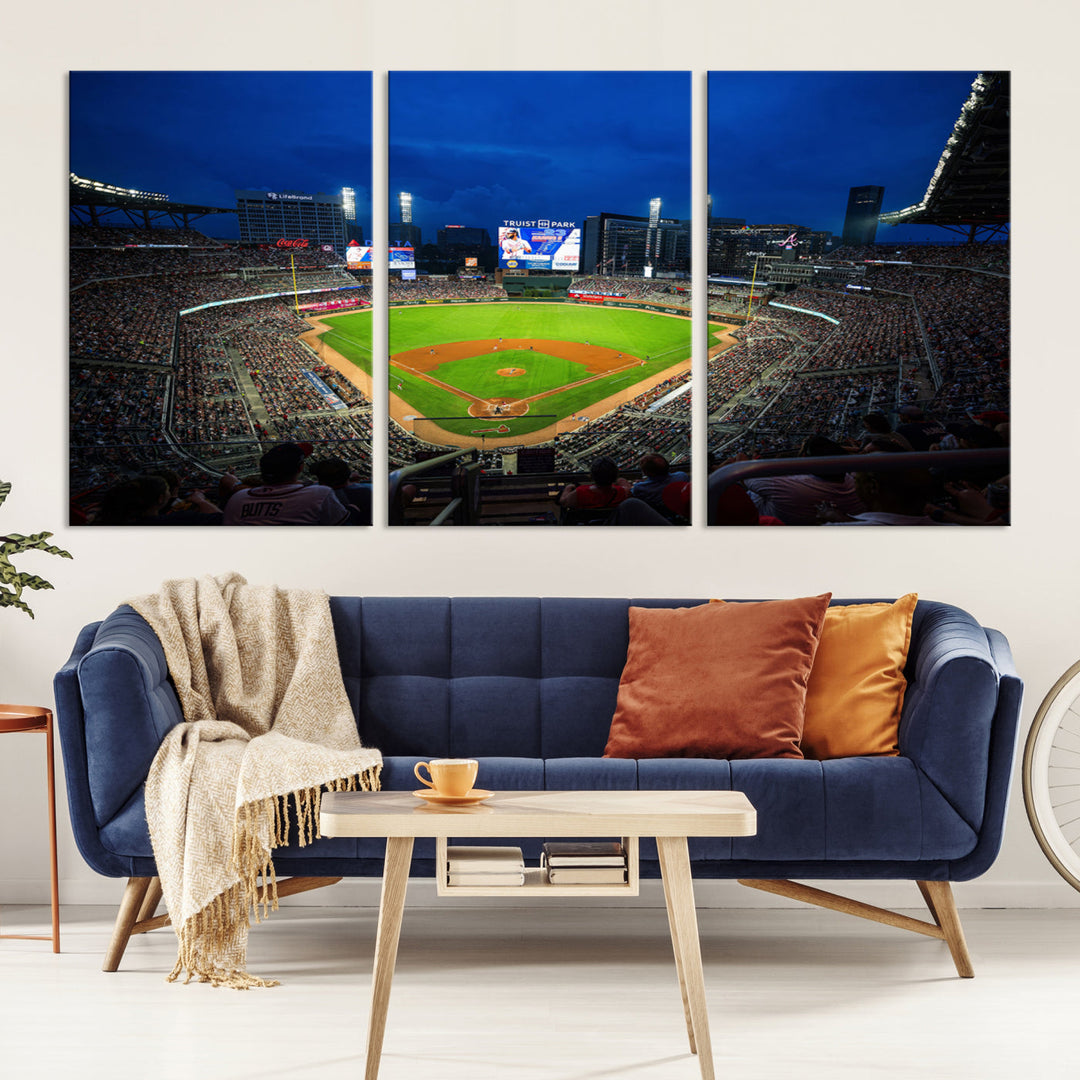 Atlanta Truist Park Braves Baseball Stadium Play Game Wall Art Set Print for Sports Room Wall Art Decor Framed Wall Art Ready to Hang