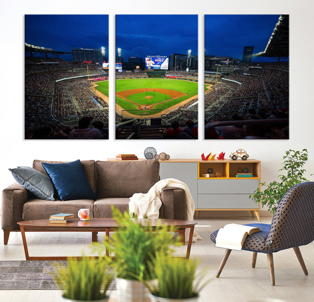 Atlanta Truist Park Braves Baseball Stadium Play Game Wall Art Set Print for Sports Room Wall Art Decor Framed Wall Art Ready to Hang