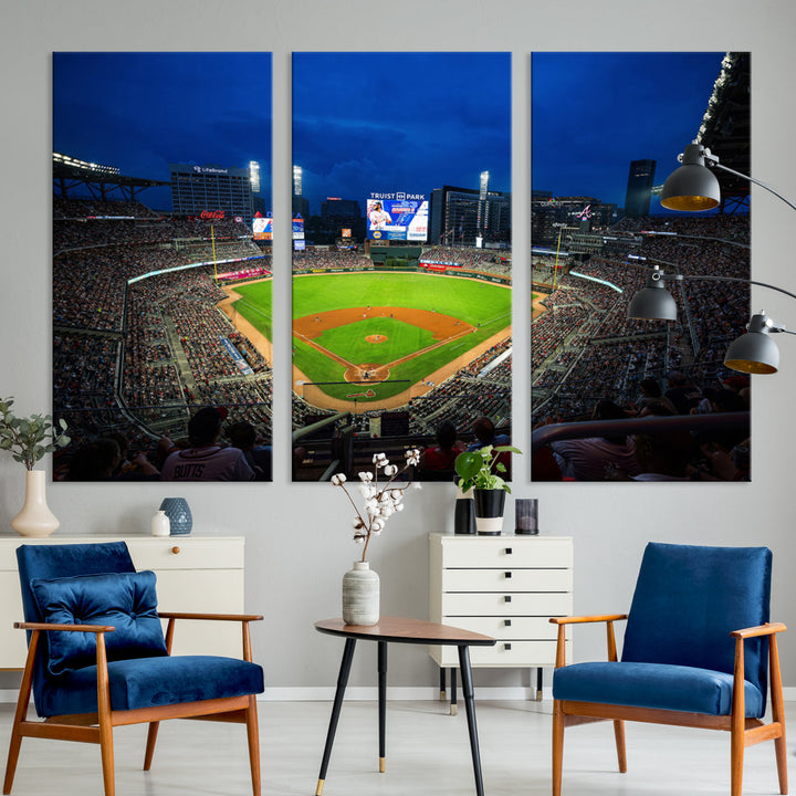 Atlanta Truist Park Braves Baseball Stadium Play Game Wall Art Set Print for Sports Room Wall Art Decor Framed Wall Art Ready to Hang