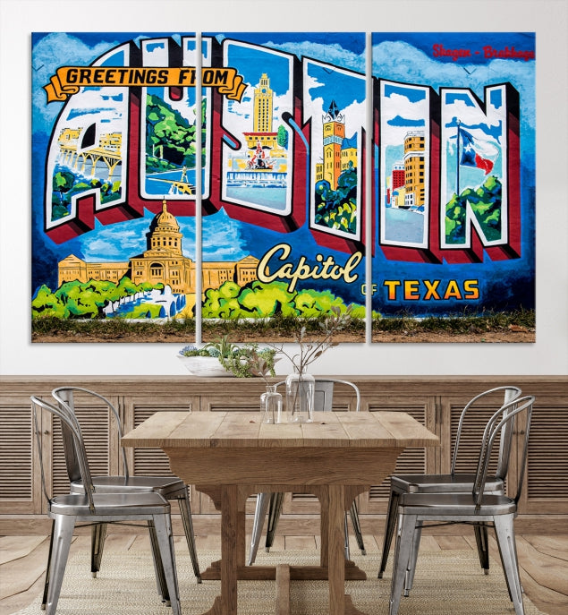 Austin City Sign Greetings from Austin Large Wall Art Canvas Print