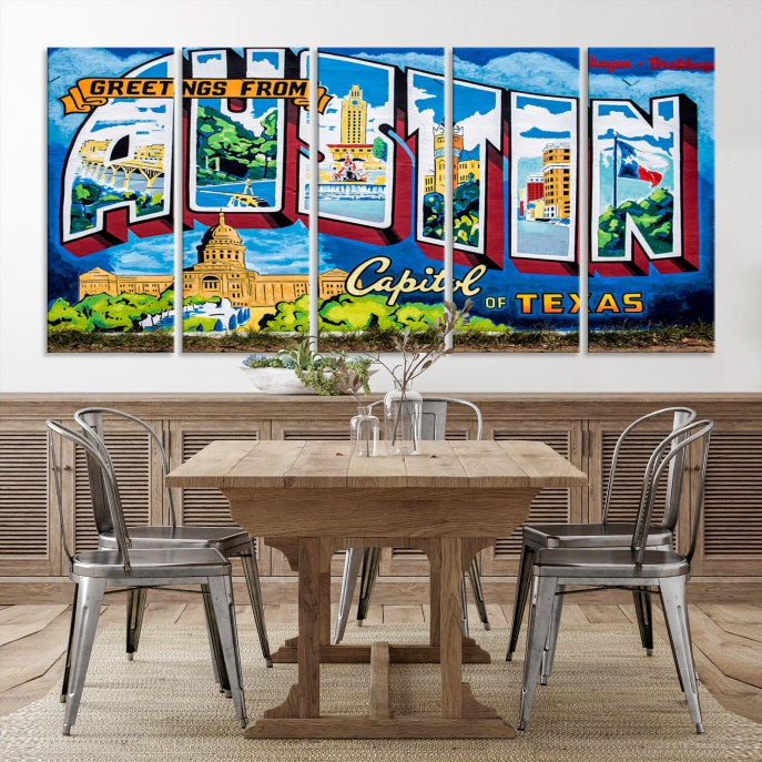 Austin City Sign Greetings from Austin Large Wall Art Canvas Print