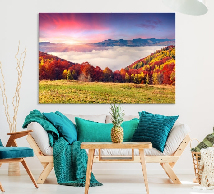 Autumn Mountain and Trees in Forest Canvas Print