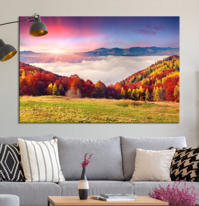 Autumn Mountain and Trees in Forest Canvas Print