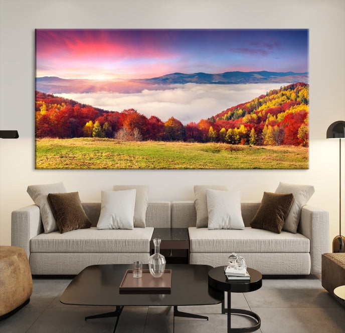 Autumn Mountain and Trees in Forest Canvas Print