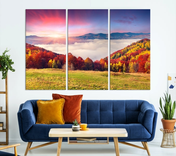 Autumn Mountain and Trees in Forest Canvas Print