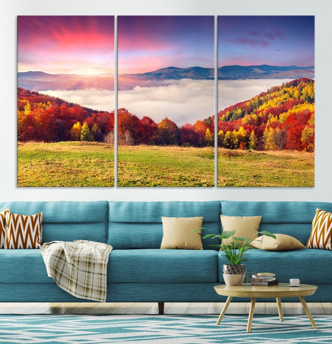 Autumn Mountain and Trees in Forest Canvas Print