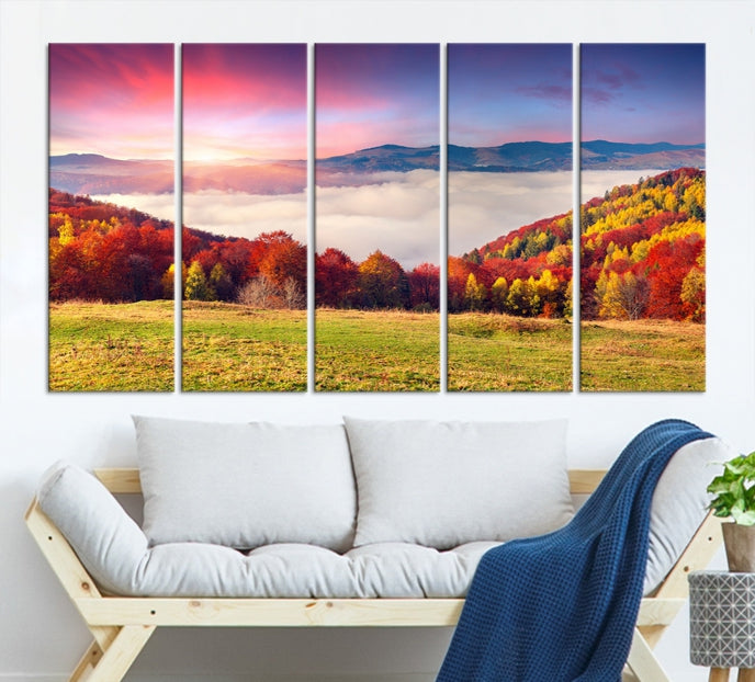 Autumn Mountain and Trees in Forest Canvas Print