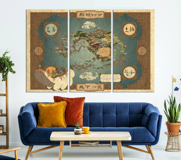 Avatar: The Last Airbender World Map Canvas Print - Detailed Fantasy Map Wall Art for Fans, Perfect for Living Room or Office, Ready to Hang