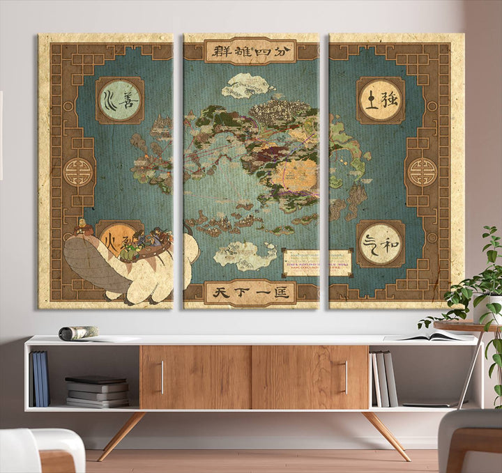 Avatar: The Last Airbender World Map Canvas Print - Detailed Fantasy Map Wall Art for Fans, Perfect for Living Room or Office, Ready to Hang