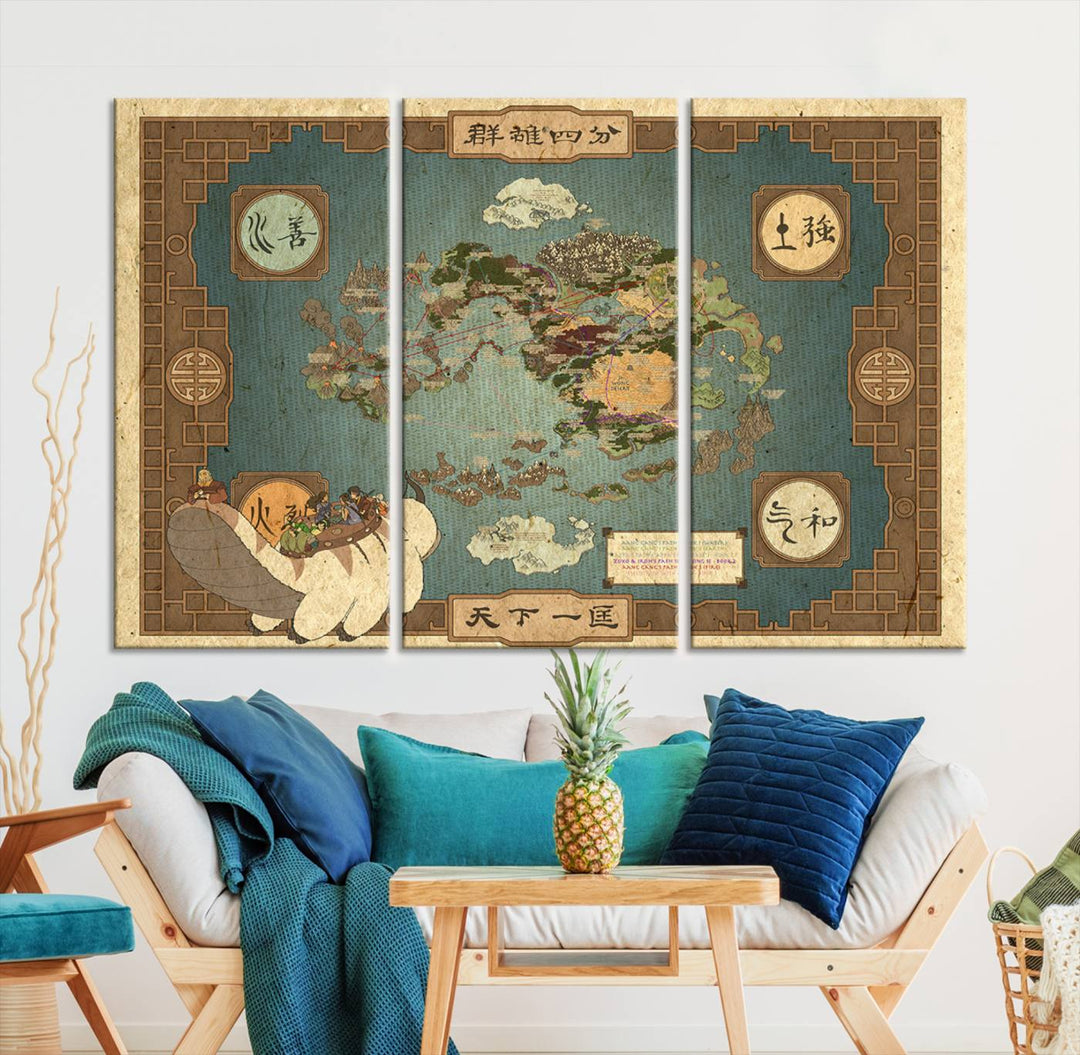 Avatar: The Last Airbender World Map Canvas Print - Detailed Fantasy Map Wall Art for Fans, Perfect for Living Room or Office, Ready to Hang