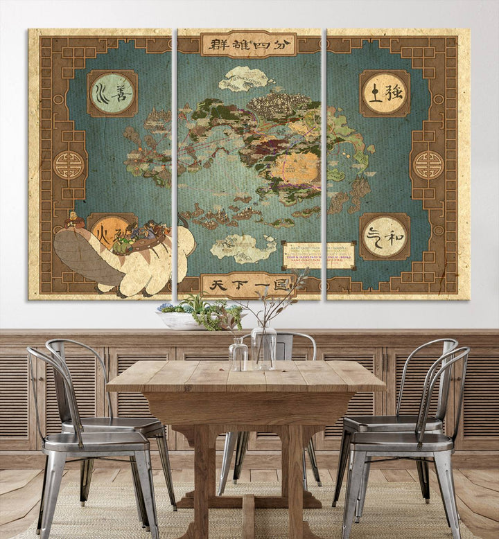 Avatar: The Last Airbender World Map Canvas Print - Detailed Fantasy Map Wall Art for Fans, Perfect for Living Room or Office, Ready to Hang