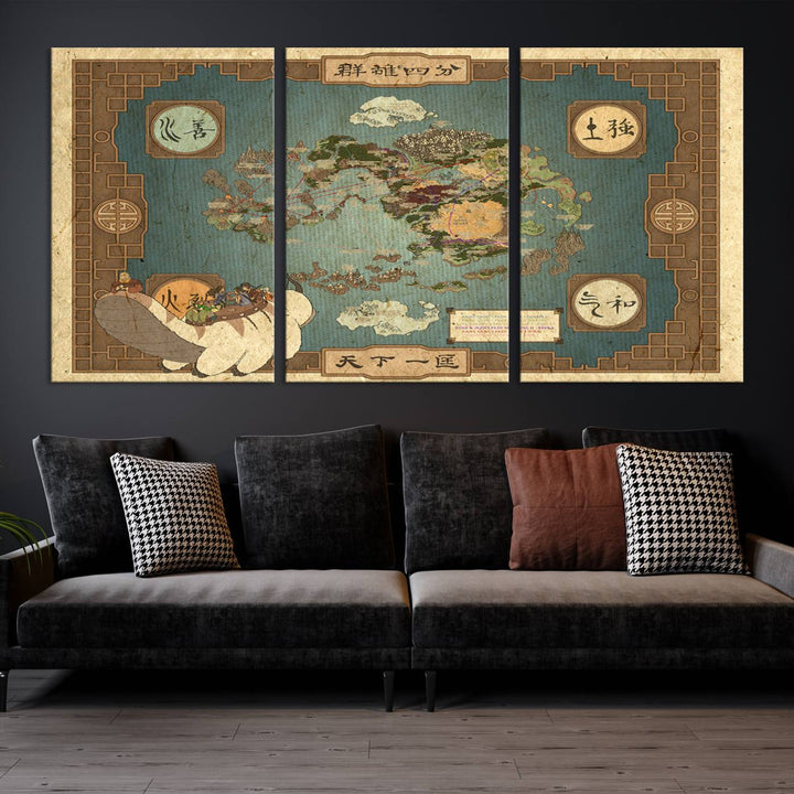 Avatar: The Last Airbender World Map Canvas Print - Detailed Fantasy Map Wall Art for Fans, Perfect for Living Room or Office, Ready to Hang