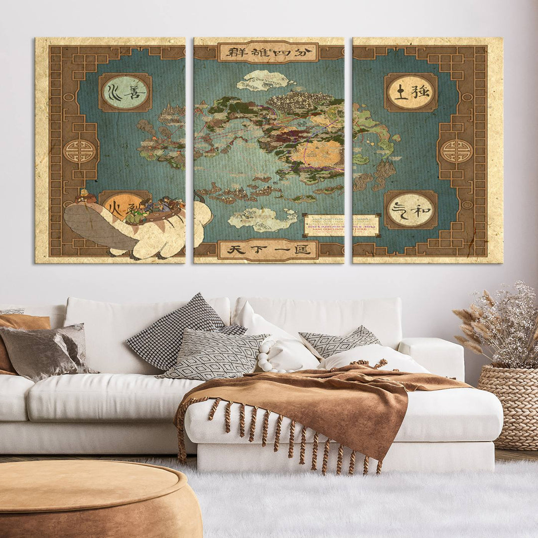 Avatar: The Last Airbender World Map Canvas Print - Detailed Fantasy Map Wall Art for Fans, Perfect for Living Room or Office, Ready to Hang