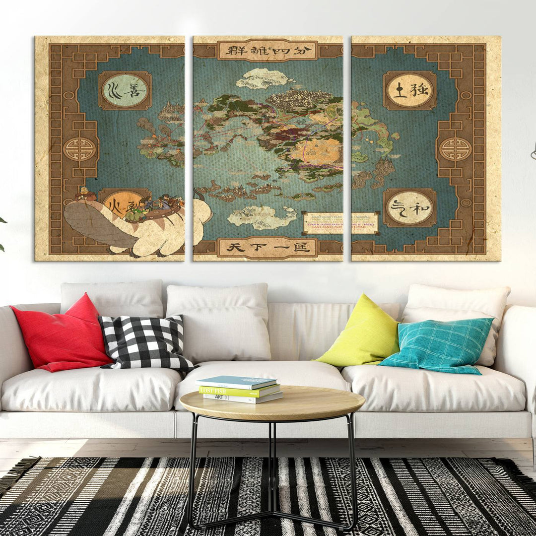 Avatar: The Last Airbender World Map Canvas Print - Detailed Fantasy Map Wall Art for Fans, Perfect for Living Room or Office, Ready to Hang