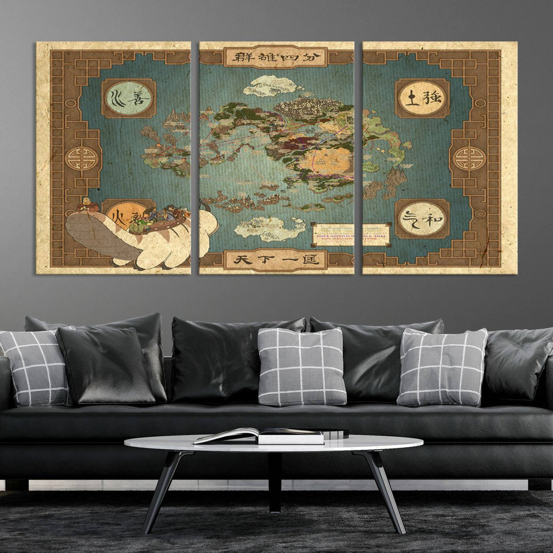 Avatar: The Last Airbender World Map Canvas Print - Detailed Fantasy Map Wall Art for Fans, Perfect for Living Room or Office, Ready to Hang