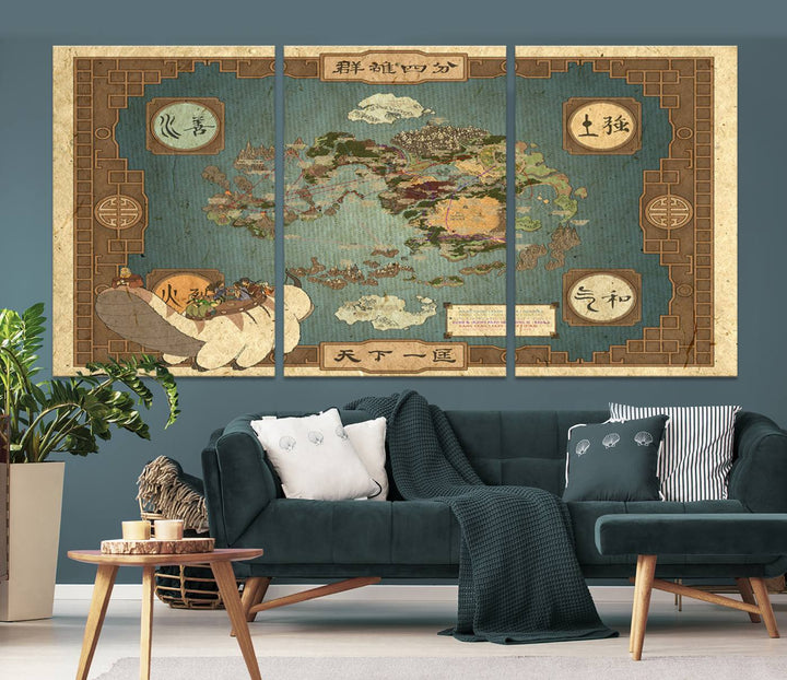 Avatar: The Last Airbender World Map Canvas Print - Detailed Fantasy Map Wall Art for Fans, Perfect for Living Room or Office, Ready to Hang