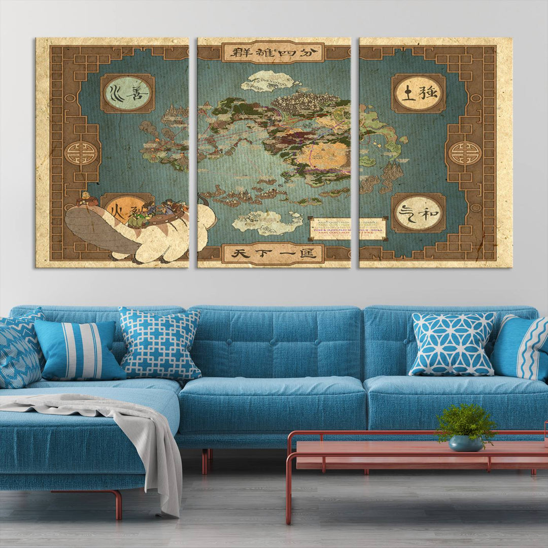 Avatar: The Last Airbender World Map Canvas Print - Detailed Fantasy Map Wall Art for Fans, Perfect for Living Room or Office, Ready to Hang