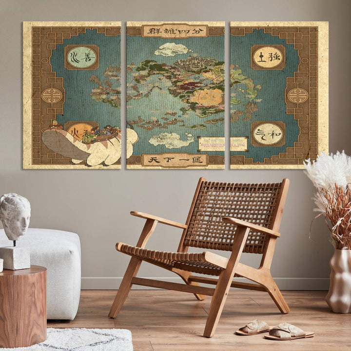 Avatar: The Last Airbender World Map Canvas Print - Detailed Fantasy Map Wall Art for Fans, Perfect for Living Room or Office, Ready to Hang