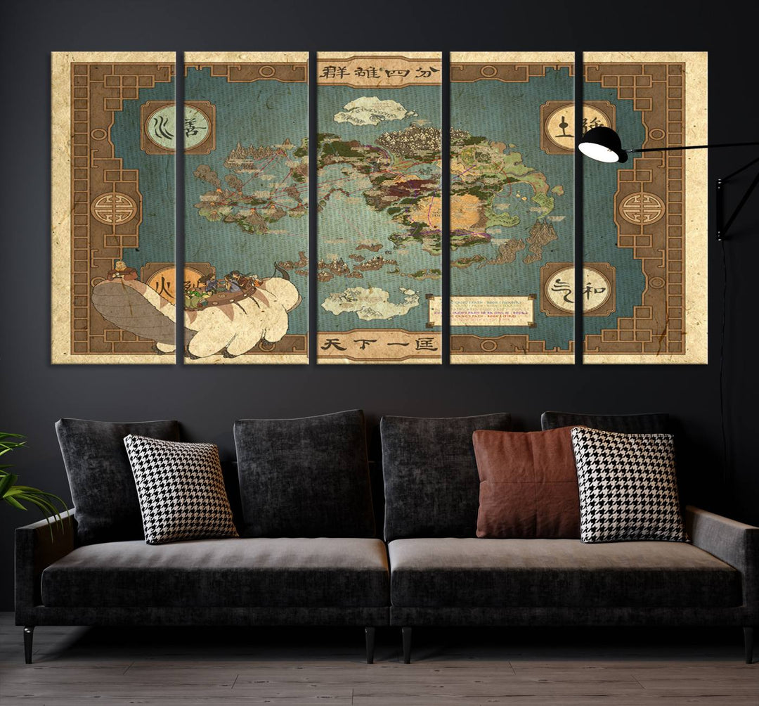 Avatar: The Last Airbender World Map Canvas Print - Detailed Fantasy Map Wall Art for Fans, Perfect for Living Room or Office, Ready to Hang