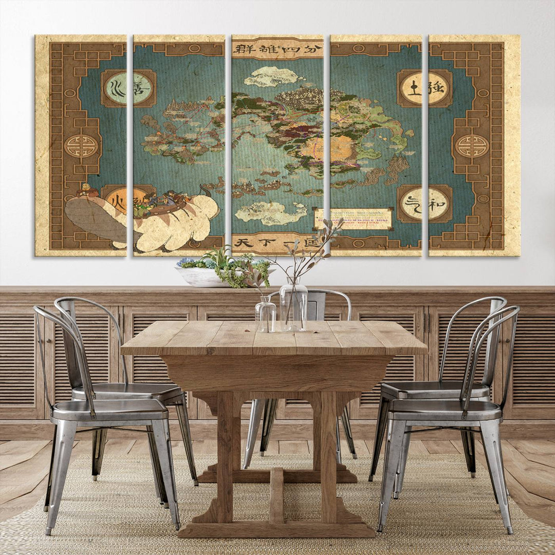 Avatar: The Last Airbender World Map Canvas Print - Detailed Fantasy Map Wall Art for Fans, Perfect for Living Room or Office, Ready to Hang