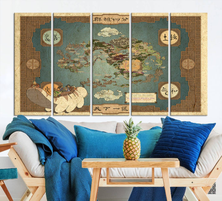 Avatar: The Last Airbender World Map Canvas Print - Detailed Fantasy Map Wall Art for Fans, Perfect for Living Room or Office, Ready to Hang