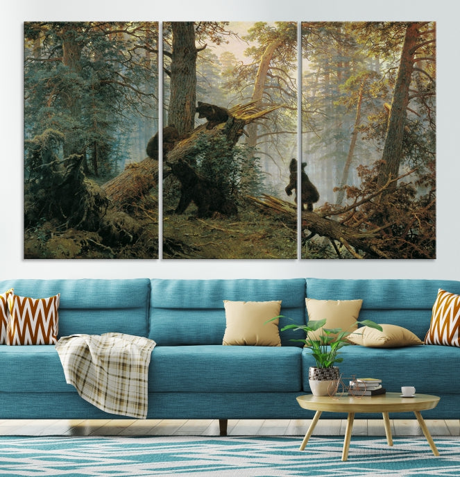 Baby Bears in Forest Large Wall Art Bear Cubs Canvas Print