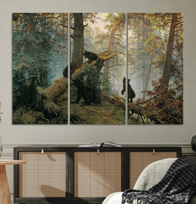 Baby Bears in Forest Large Wall Art Bear Cubs Canvas Print