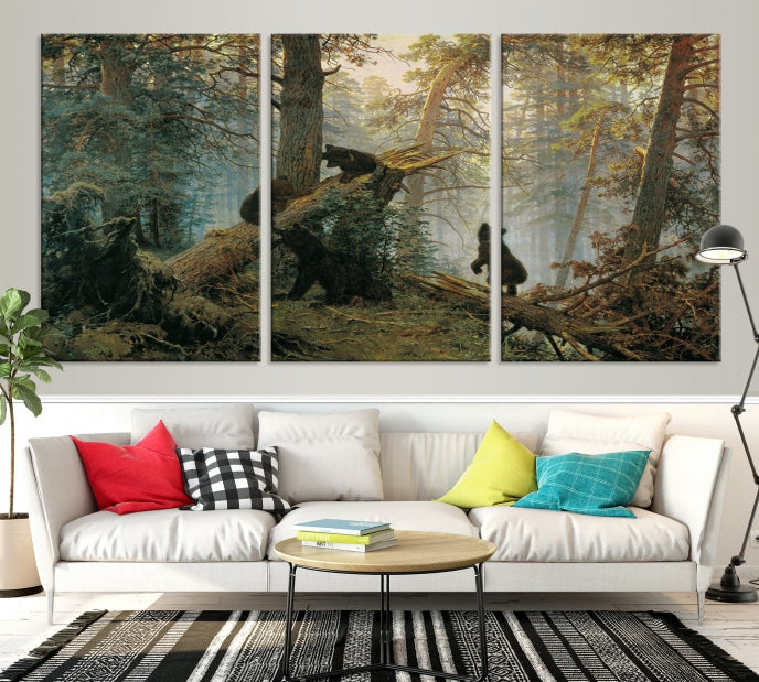 Baby Bears in Forest Large Wall Art Bear Cubs Canvas Print