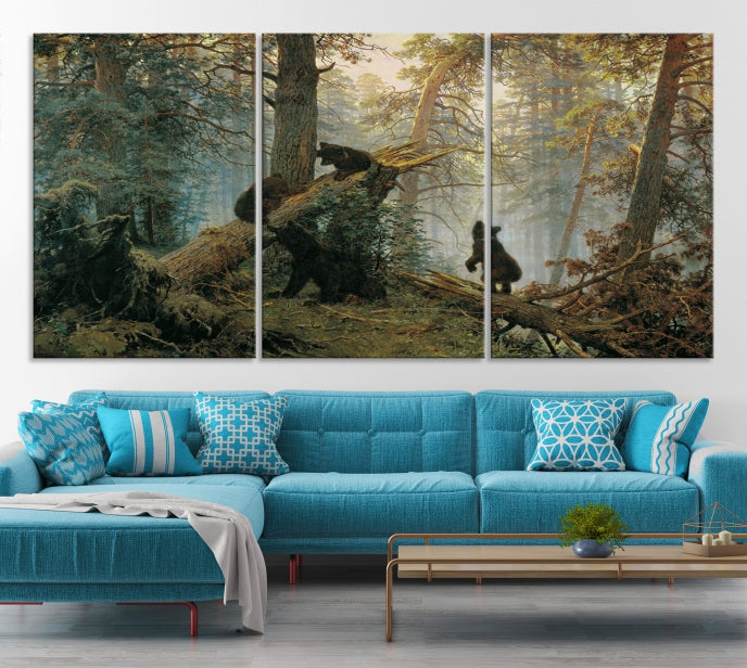 Baby Bears in Forest Large Wall Art Bear Cubs Canvas Print