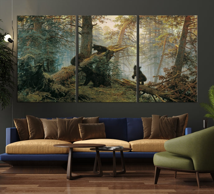 Baby Bears in Forest Large Wall Art Bear Cubs Canvas Print