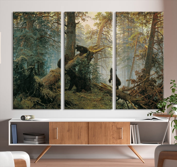 Baby Bears in Forest Large Wall Art Bear Cubs Canvas Print